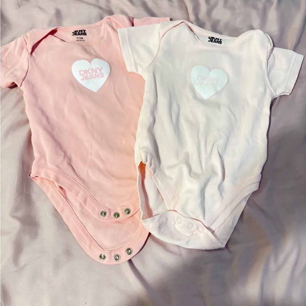 Dkny Baby Girls Heart Logo Bodysuits in Light Pink and White